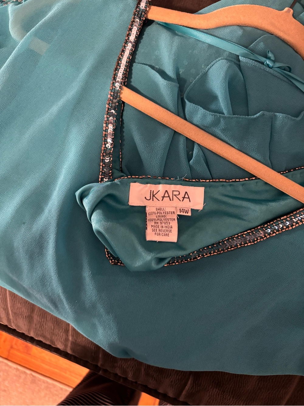 J Kara Teal Beaded Prom Dress